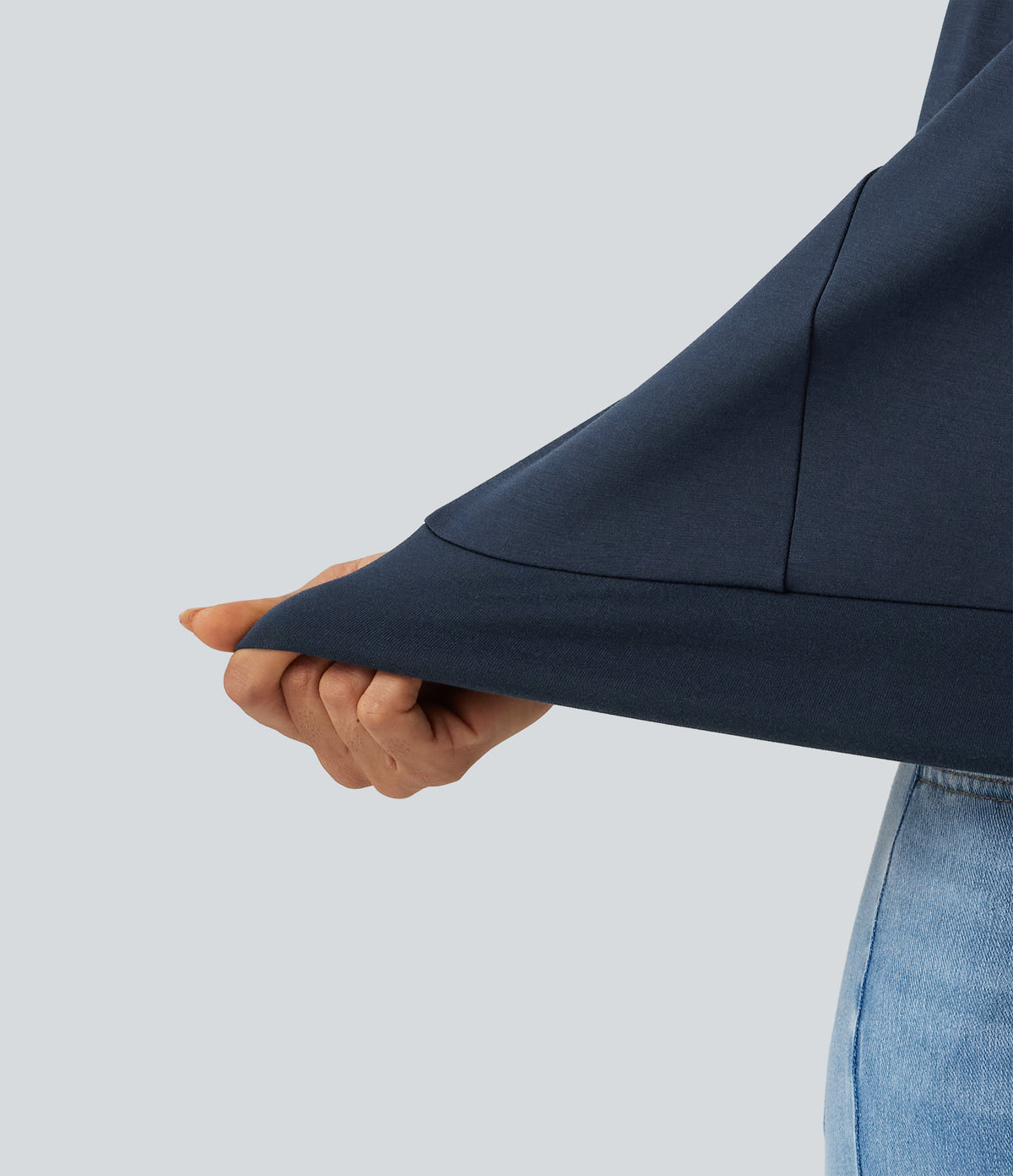 Round Neck Puff 3/4 Sleeve Casual Sweatshirt — Dress Blues — view 6