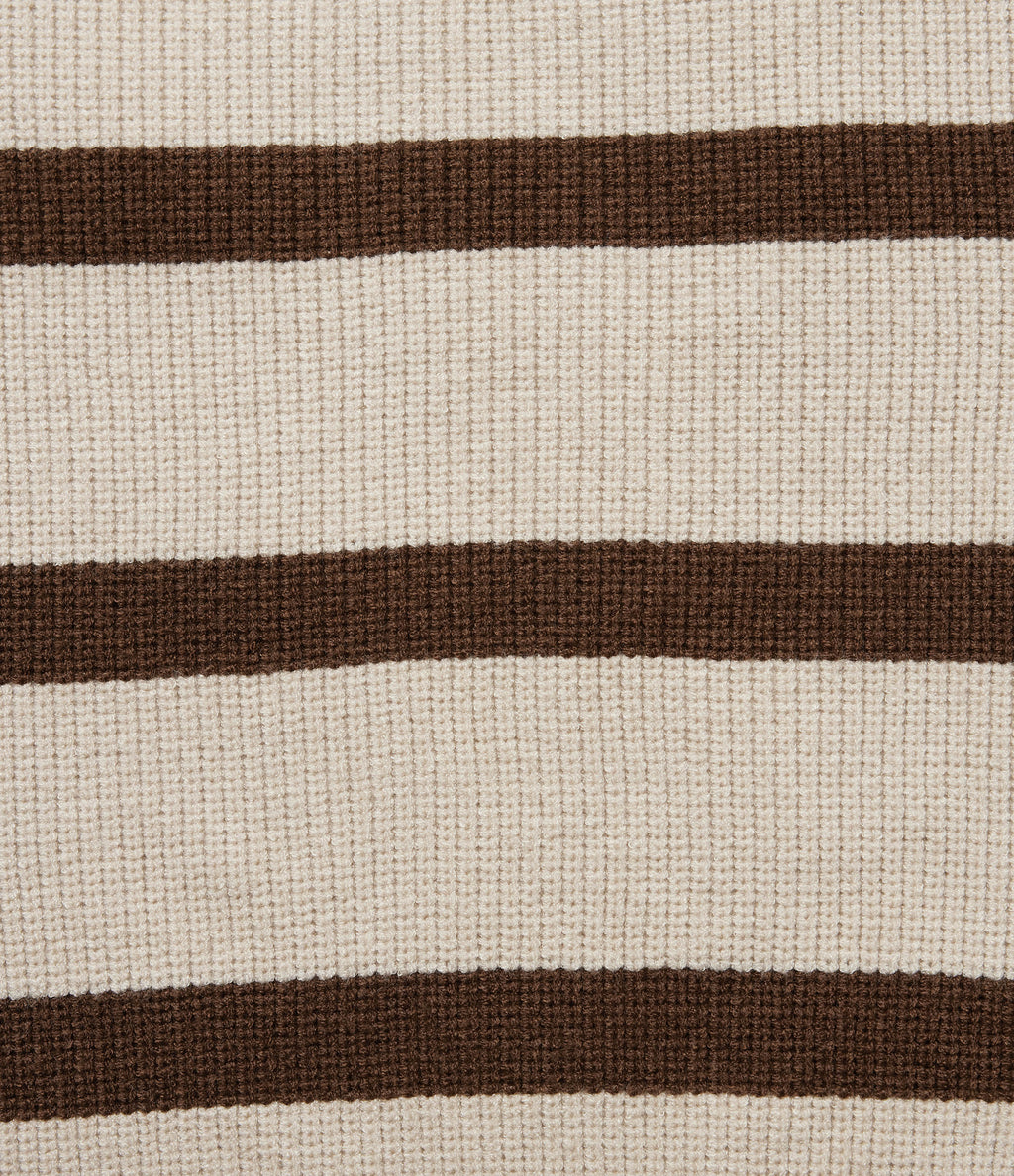 Round Neck Cold Shoulder Long Sleeve Stripe Work Jumper — Walnut Stripe — view 8