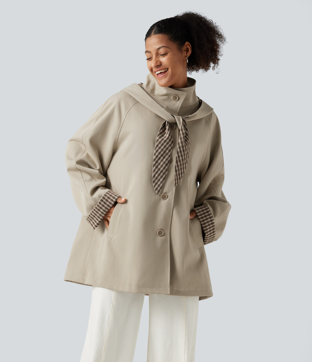 Hooded Raglan Long Sleeve Work Jacket with Pockets — Feather Gray — view 3
