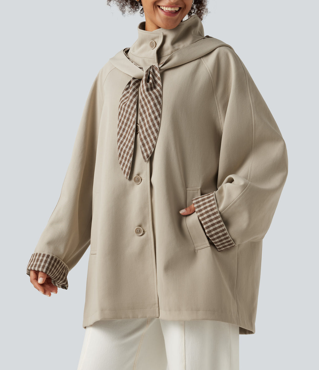 Hooded Raglan Long Sleeve Work Jacket with Pockets — Feather Gray — view 6