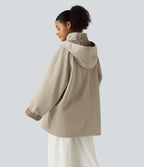 Hooded Raglan Long Sleeve Work Jacket with Pockets — Feather Gray — view 2