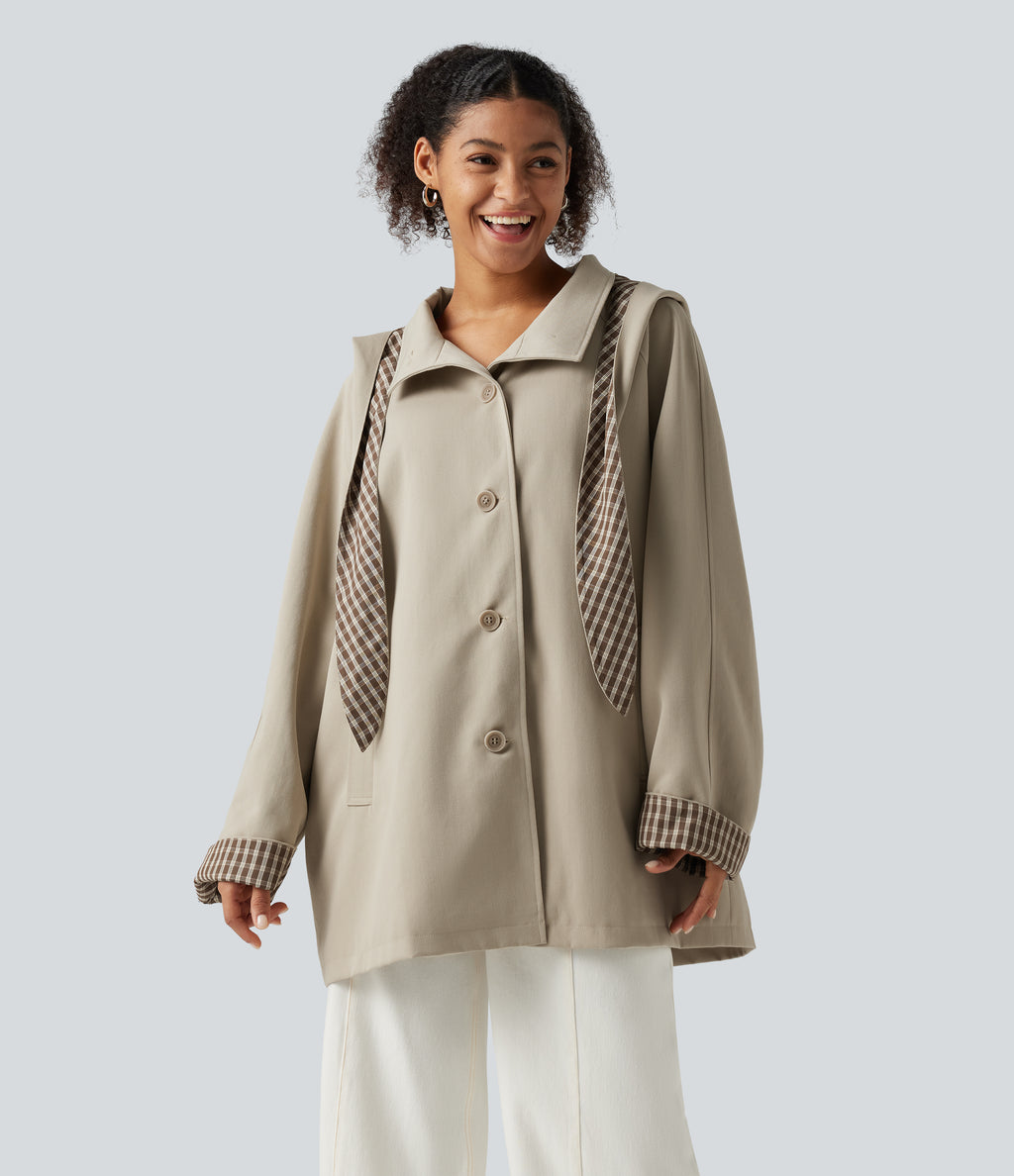 Hooded Raglan Long Sleeve Work Jacket with Pockets — Feather Gray — view 1