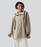 Hooded Raglan Long Sleeve Work Jacket with Pockets — Feather Gray — view 1