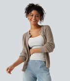 Round Neck Long Sleeve Work Cardigan — Birch Brown — view 4