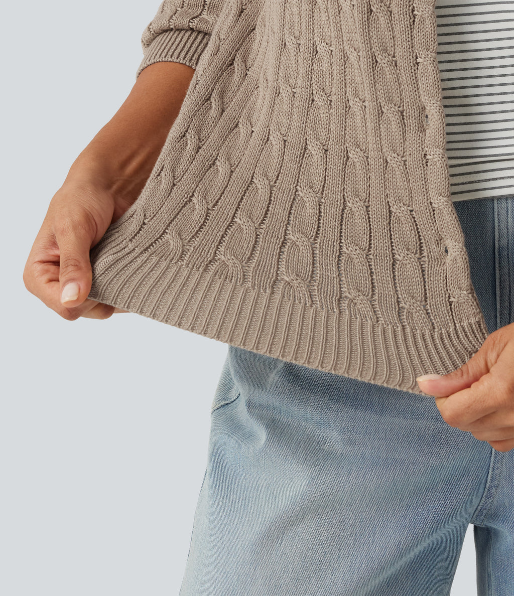 Round Neck Long Sleeve Work Cardigan — Birch Brown — view 5