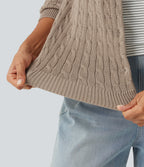 Round Neck Long Sleeve Work Cardigan — Birch Brown — view 5