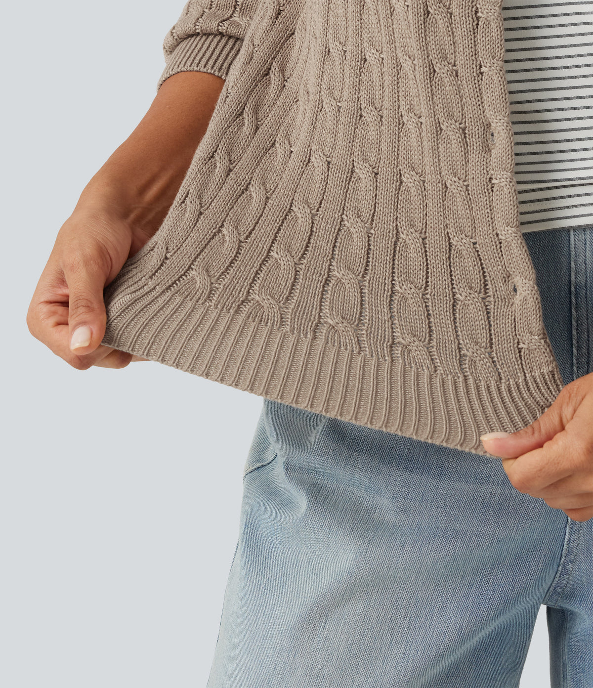 Round Neck Long Sleeve Work Cardigan — Birch Brown — view 5