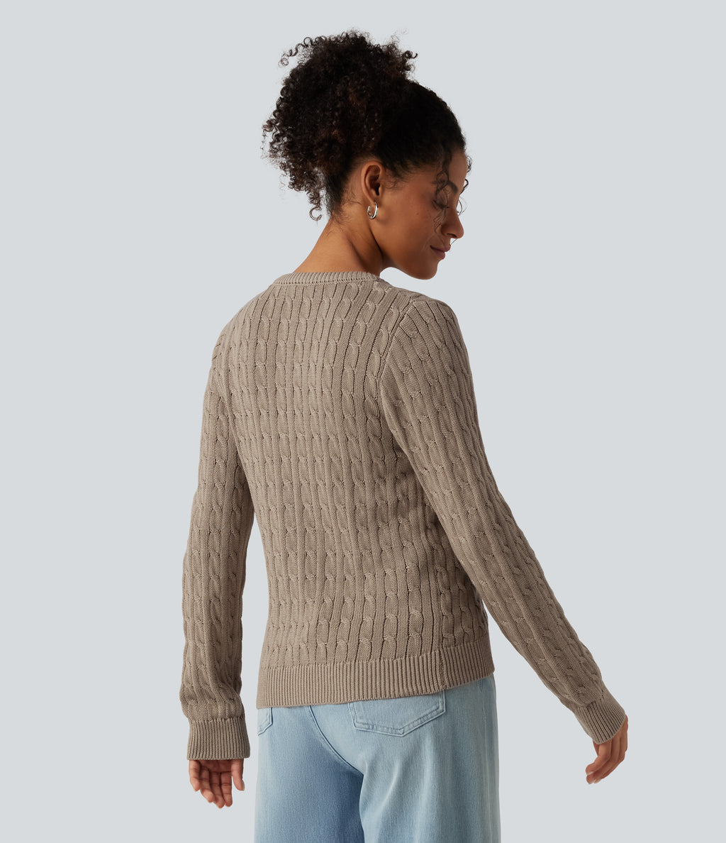 Round Neck Long Sleeve Work Cardigan — Birch Brown — view 2