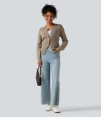 Round Neck Long Sleeve Work Cardigan — Birch Brown — view 6