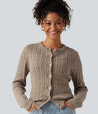 Round Neck Long Sleeve Work Cardigan — Birch Brown — view 1