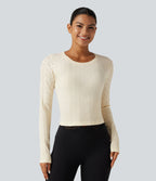 OneForm Seamless Flow Round Neck Long Sleeve Yoga Sports Top — White Asparagus — view 4