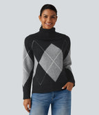 Off Shoulder Long Sleeve Gingham Casual Jumper — Charcoal Argyle — view 4