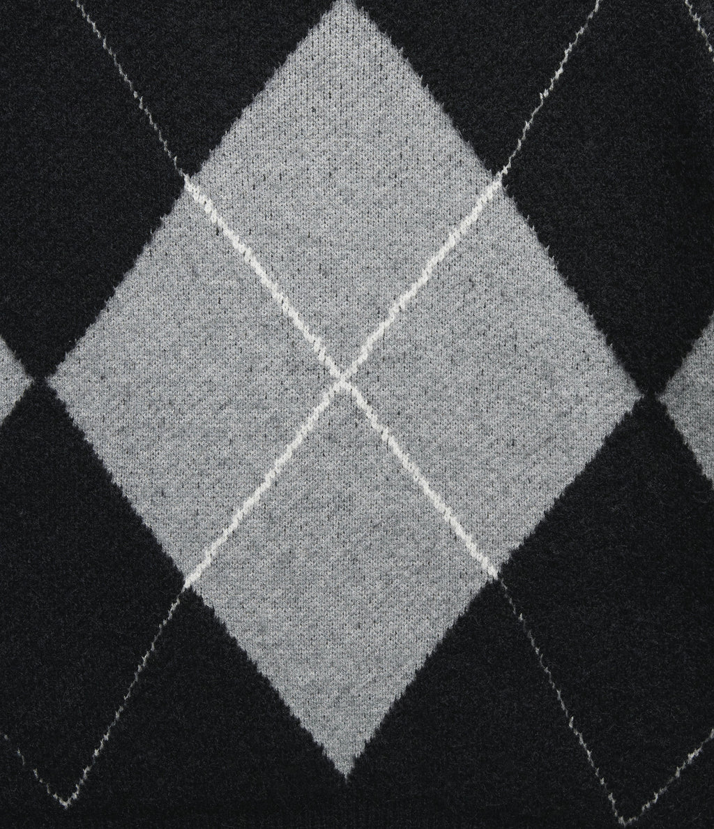 Off Shoulder Long Sleeve Gingham Casual Jumper — Charcoal Argyle — view 7