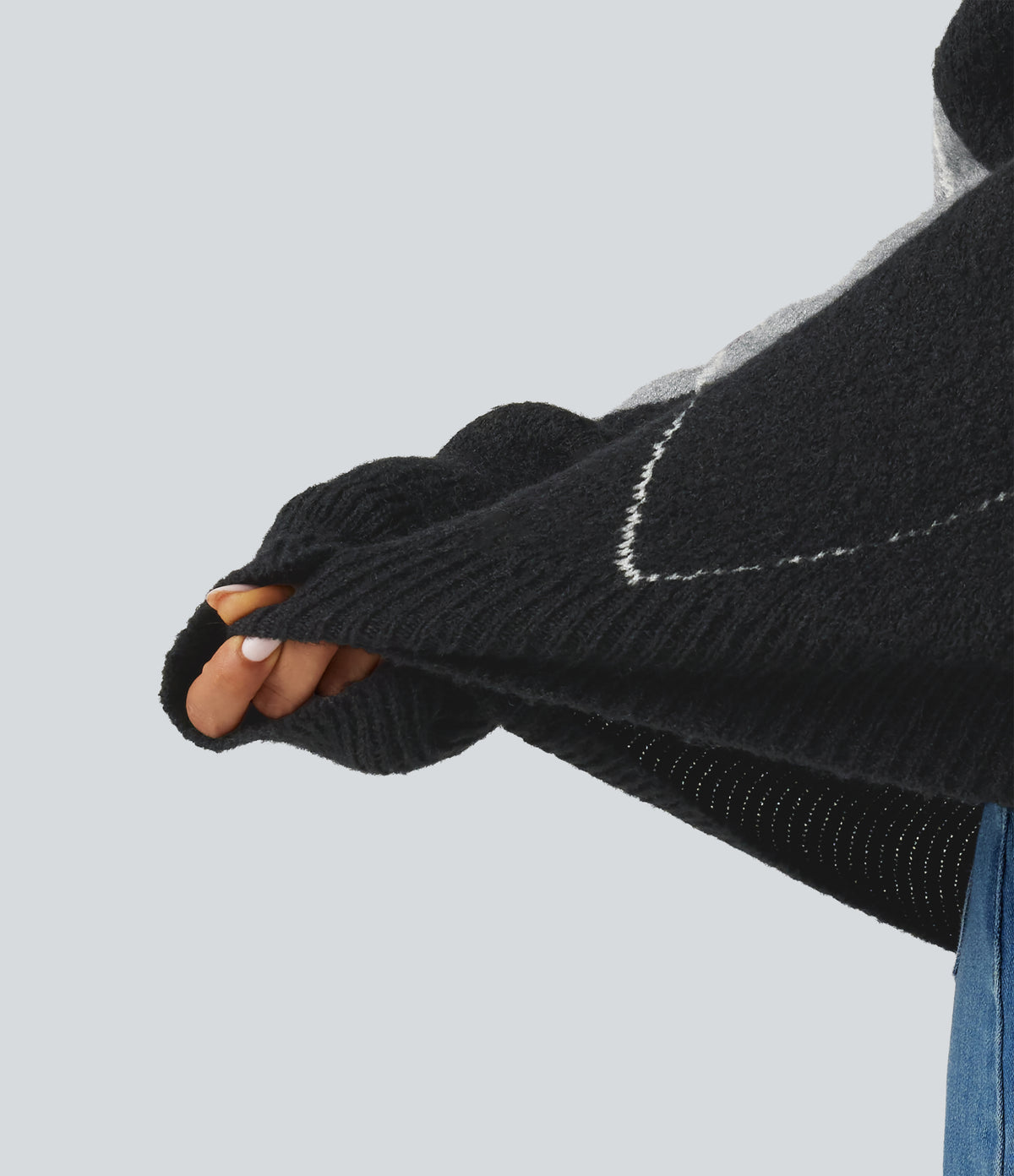 Off Shoulder Long Sleeve Gingham Casual Jumper — Charcoal Argyle — view 5