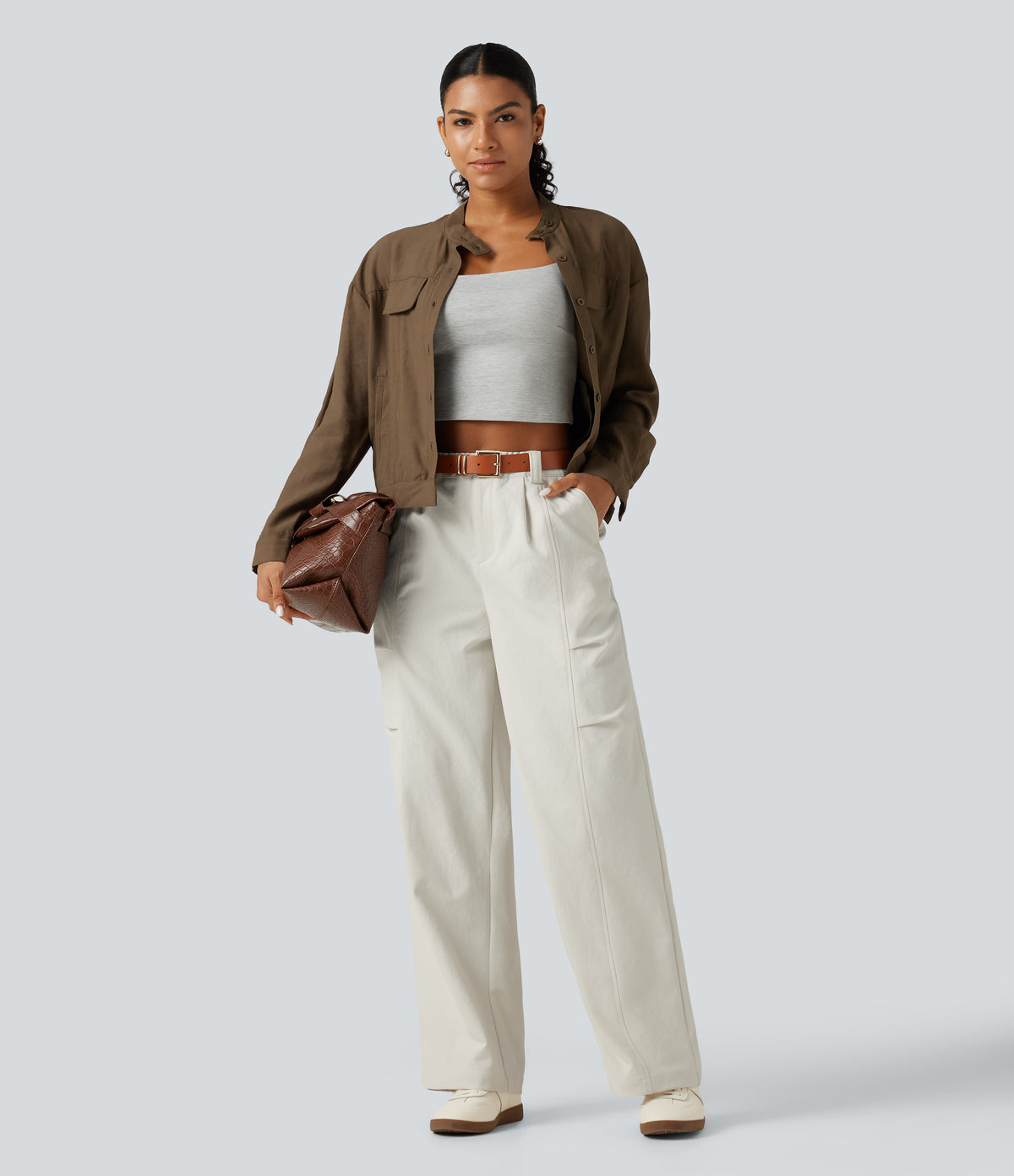 High Waisted Wide Leg Casual Trousers with Pockets — Alabaster Veil — view 7