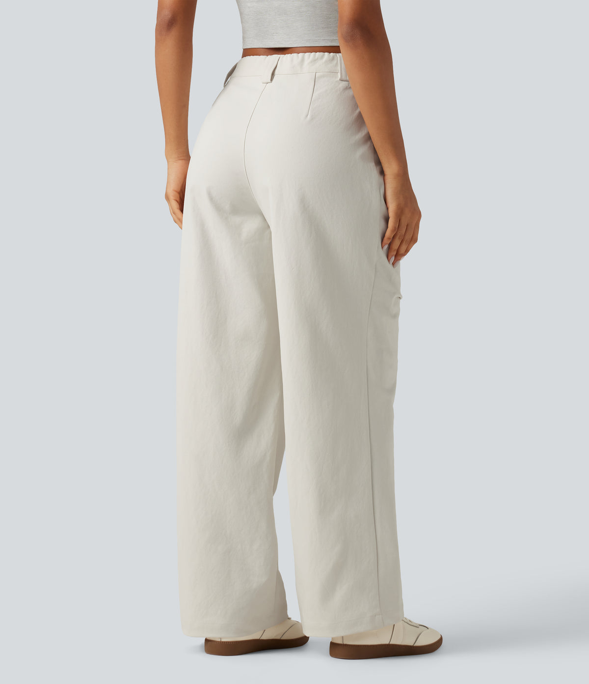 High Waisted Wide Leg Casual Trousers with Pockets — Alabaster Veil — view 2