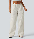 High Waisted Wide Leg Casual Trousers with Pockets — Alabaster Veil — view 4