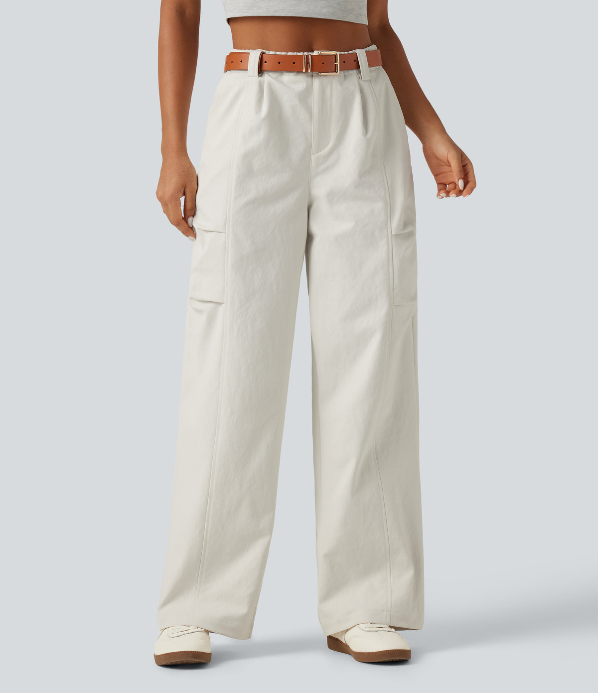 High Waisted Wide Leg Casual Trousers with Pockets — Alabaster Veil — view 4