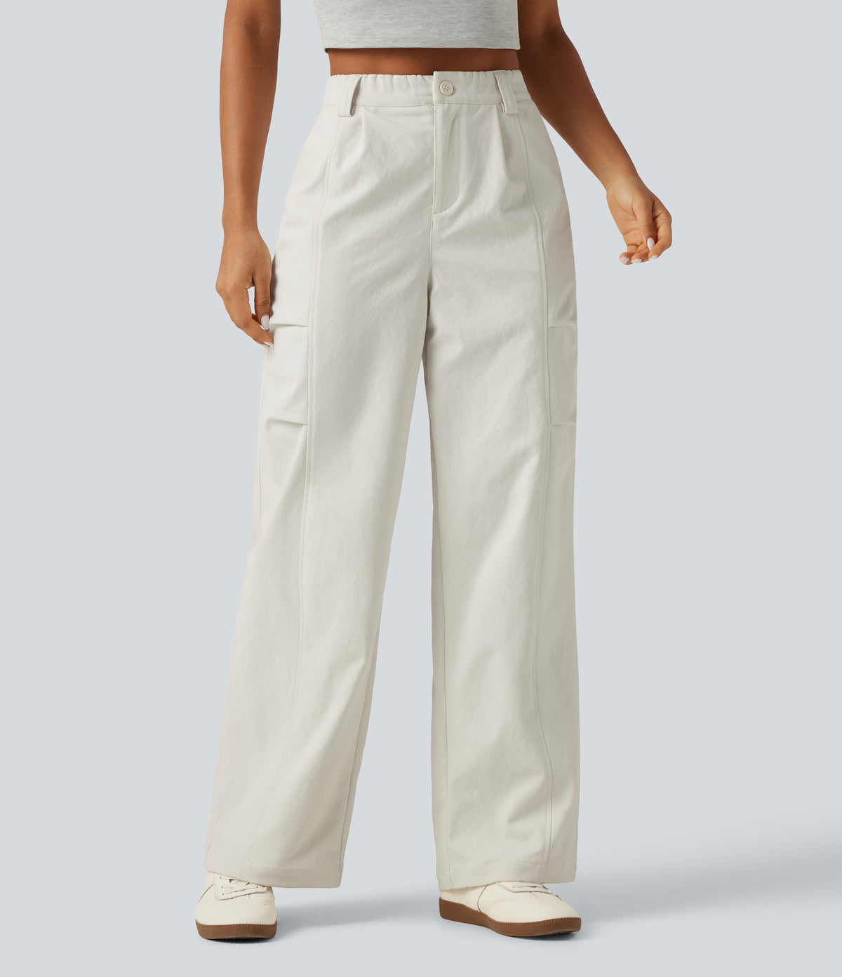 High Waisted Wide Leg Casual Trousers with Pockets — Alabaster Veil — view 1