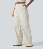 High Waisted Wide Leg Casual Trousers with Pockets — Alabaster Veil — view 3