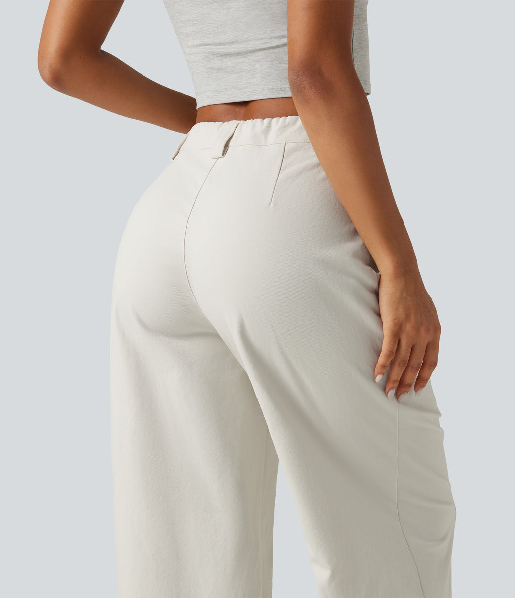 High Waisted Wide Leg Casual Trousers with Pockets — Alabaster Veil — view 5