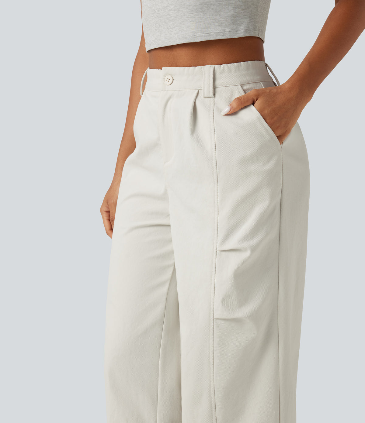 High Waisted Wide Leg Casual Trousers with Pockets — Alabaster Veil — view 6
