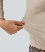 Cowl Neck Long Sleeve Ruched 2-in-1 Casual T-Shirt — Pale Khaki — view 8