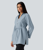 Color Block Belted Long Sleeve Work Shirt — Mountain Spring — view 4