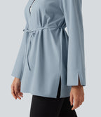 Color Block Belted Long Sleeve Work Shirt — Mountain Spring — view 6