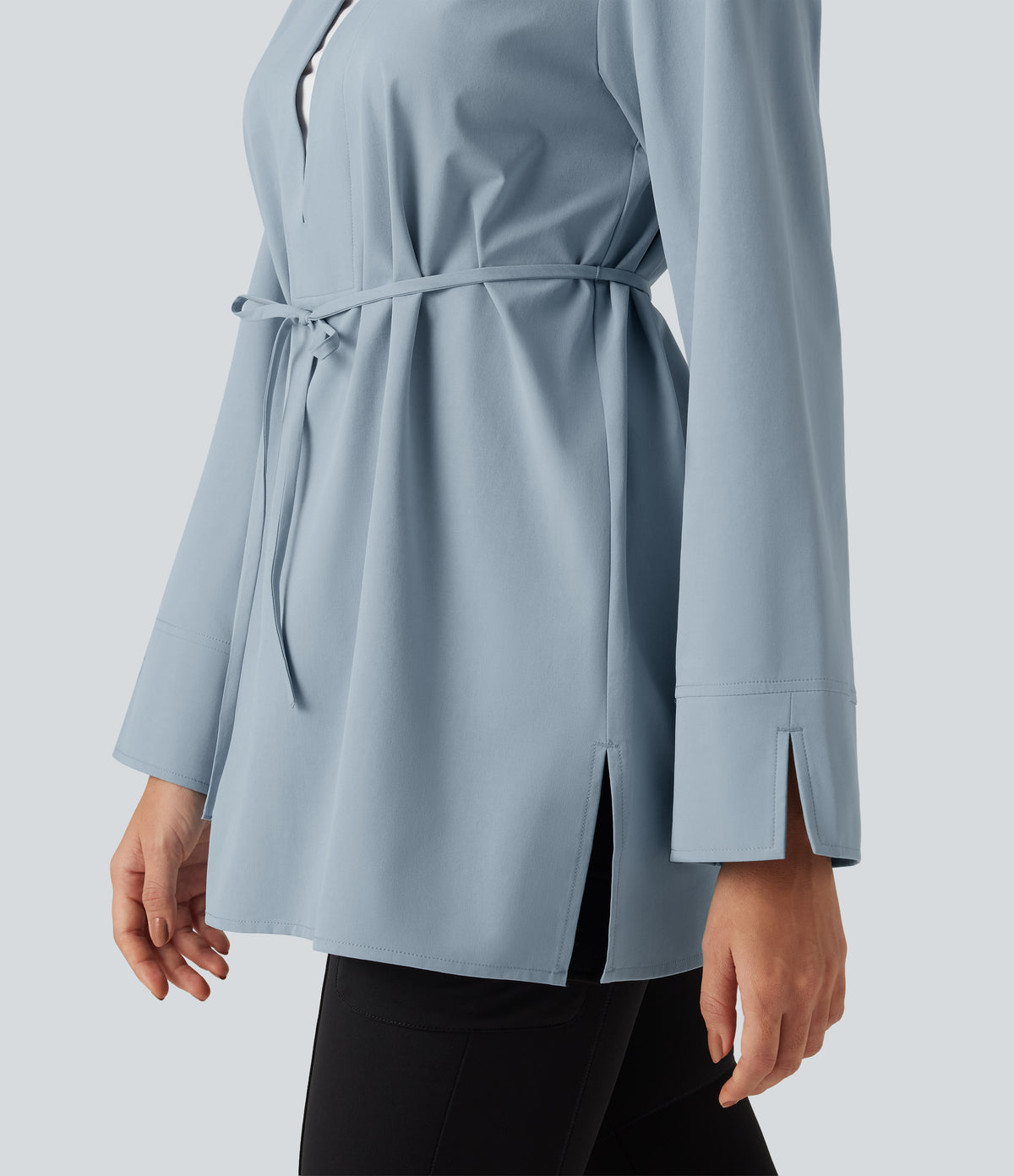 Color Block Belted Long Sleeve Work Shirt — Mountain Spring — view 6