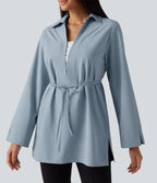 Color Block Belted Long Sleeve Work Shirt — Mountain Spring — view 8