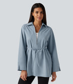 Color Block Belted Long Sleeve Work Shirt — Mountain Spring — view 3