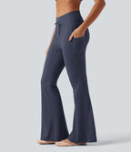 Low Rise Drawstring Bootcut Yoga Leggings with Pockets — Mood Indigo — view 3