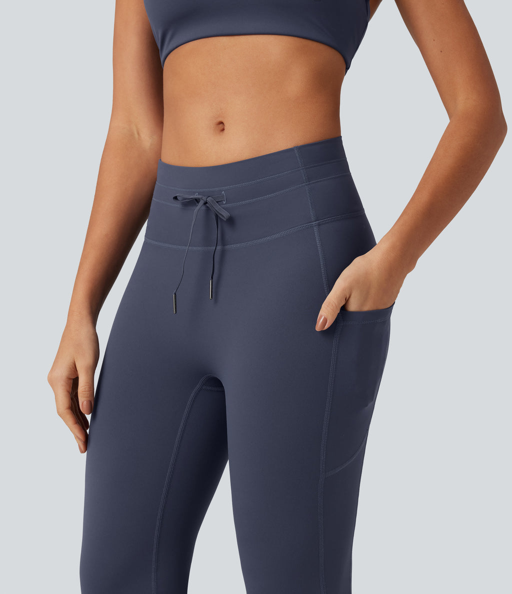 Low Rise Drawstring Bootcut Yoga Leggings with Pockets — Mood Indigo — view 5