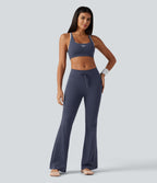 Low Rise Drawstring Bootcut Yoga Leggings with Pockets — Mood Indigo — view 8