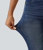 High Waisted Skinny Casual Jeans with Pockets — Estate Blue Denim — view 6