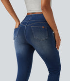 High Waisted Skinny Casual Jeans with Pockets — Estate Blue Denim — view 4