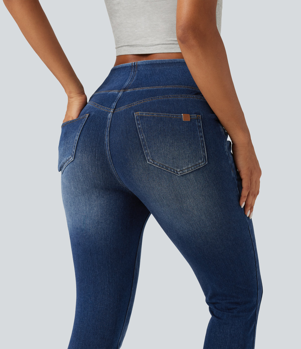 High Waisted Skinny Casual Jeans with Pockets — Estate Blue Denim — view 4