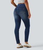 High Waisted Skinny Casual Jeans with Pockets — Estate Blue Denim — view 2