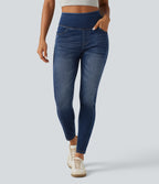 High Waisted Skinny Casual Jeans with Pockets — Estate Blue Denim — view 3