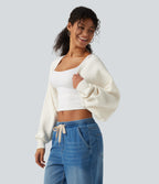 Long Sleeve Open Front Casual Cardigan — Cheese White — view 3