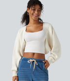Long Sleeve Open Front Casual Cardigan — Cheese White — view 1
