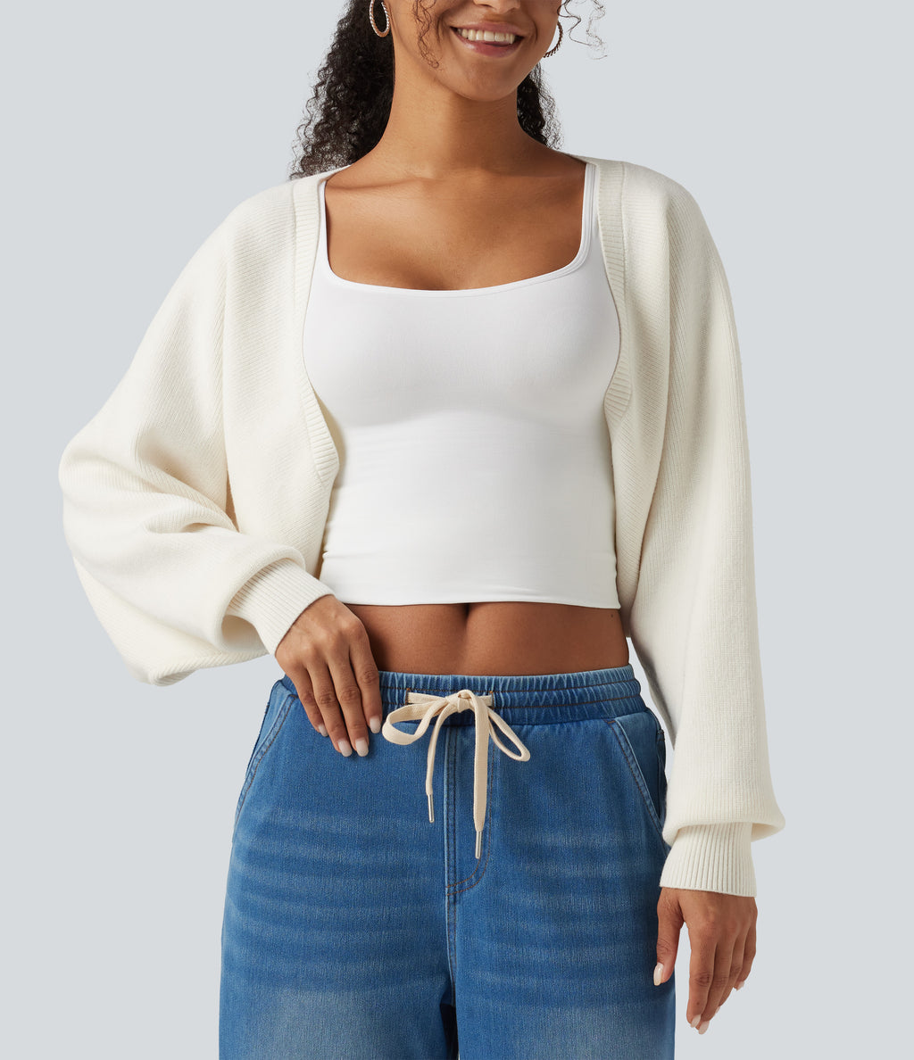 Long Sleeve Open Front Casual Cardigan — Cheese White — view 5