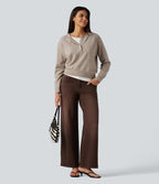 Henley Neck Long Sleeve Casual Jumper — Oatstone Beige — view 7