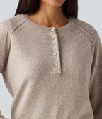 Henley Neck Long Sleeve Casual Jumper — Oatstone Beige — view 6
