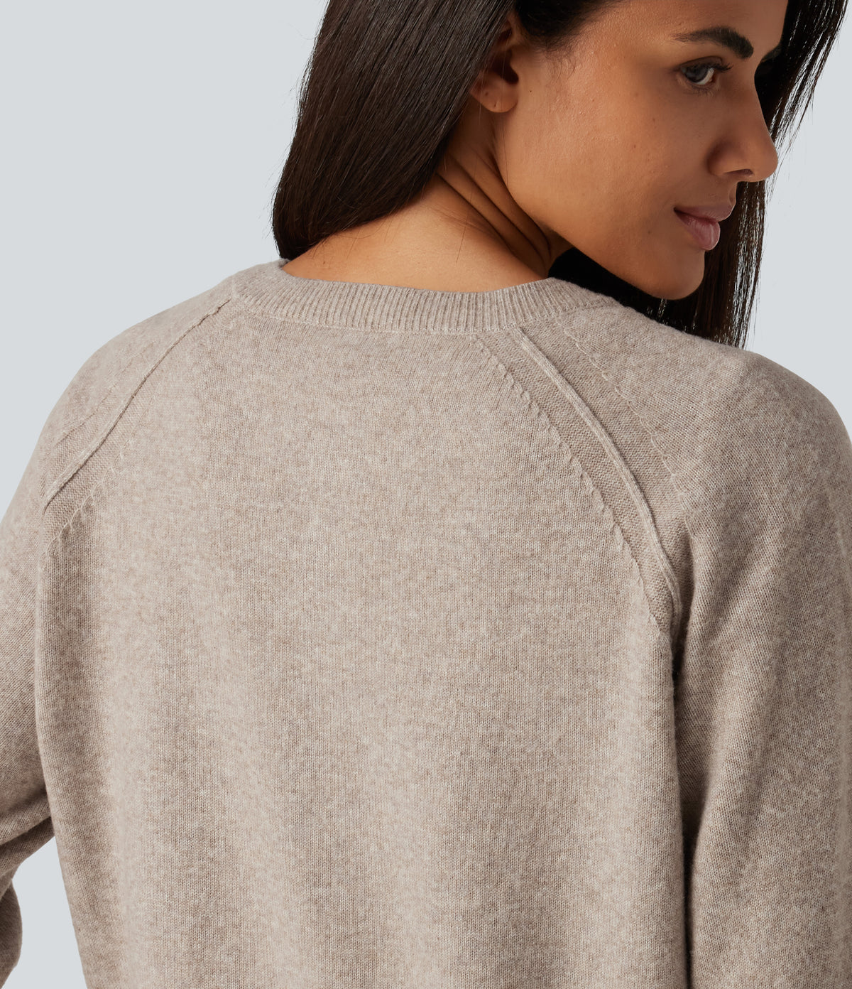 Henley Neck Long Sleeve Casual Jumper — Oatstone Beige — view 5