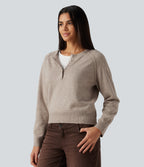 Henley Neck Long Sleeve Casual Jumper — Oatstone Beige — view 3
