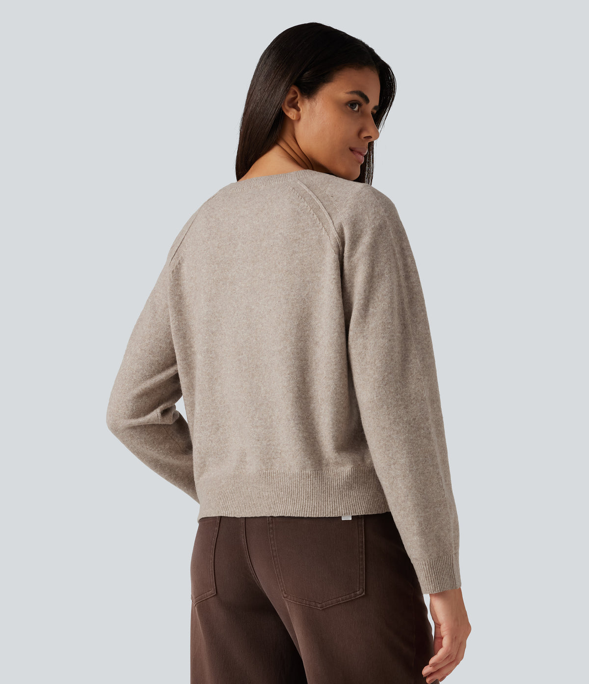 Henley Neck Long Sleeve Casual Jumper — Oatstone Beige — view 2