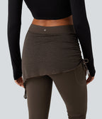 High Waisted Contrast Lace Leopard Print Bootcut Yoga Leggings with Pockets — Hot Fudge — view 4
