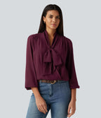 Long Sleeve Party Blouse with Scarf — Burgundy — view 6